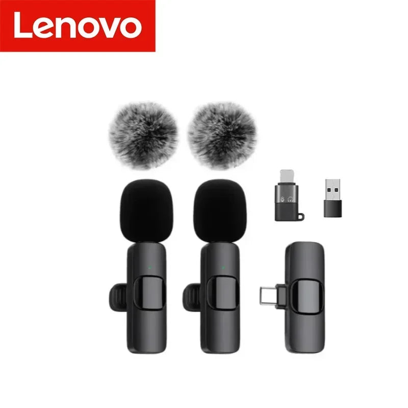 Lenovo New Wireless Lavalier Microphone Portable Audio Video Recording Mini Mic For Android IPhone Live Broadcast Gaming Phone