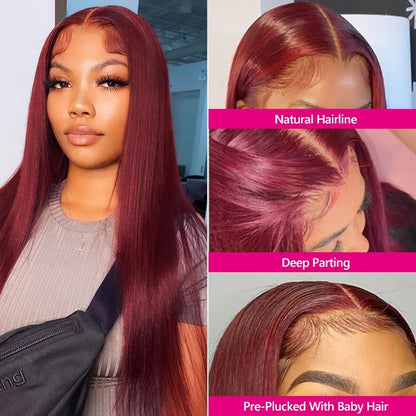 HD 13x6 Burgundy 99J Red Glueless Lace Front Wig 100% Vietnamese Human Hair Super Double Drown Bone Straight Lace Frontal Wig