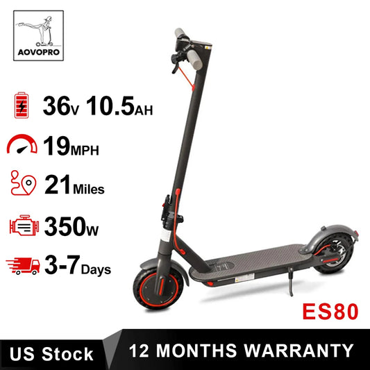 AOVOPRO ES80 350W Electric Scooter 10.5Ah 19mph Max Speed Smart APP Control 21miles Max Range Foldable E-Scooter for Adult