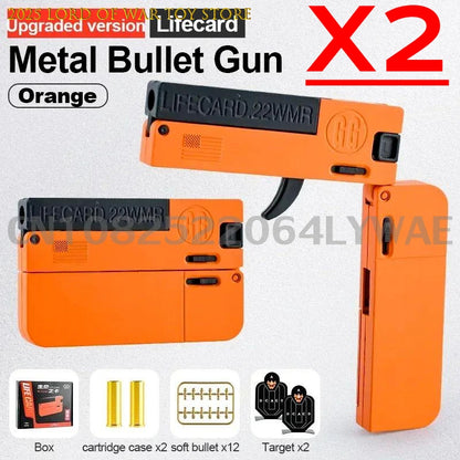 1-2PCS 2.0 Upgraded Lifecard Alloy Folding Gun Toy Gun Soft Bullet Blaster Shooting Model Pistol For Adults Kids Boys Gifts