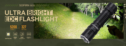 Sofirn SC33 XHP70.3 HI LED Flashlight Tactical 5200lm Powerful 21700 USB C Rechargeable Torch with Tail E-switch Outdoor Light