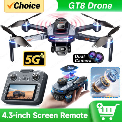 New GT8 Drone 8K Professional HD Dual Cameras Screen Remote 5G WIFI Brushless Motor Obstacle Avoidance Foldable Quadcopter Toys