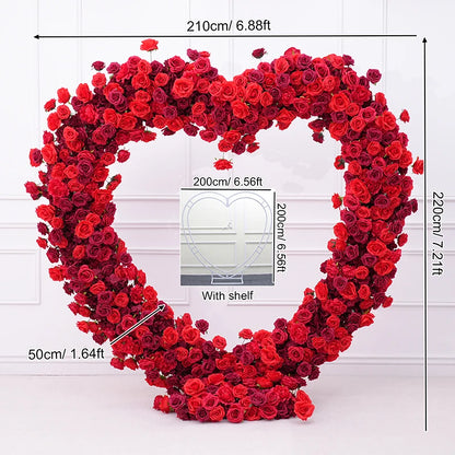Luxury Red Rose Floral Arrangement Cloth Base Heart-Shaped Frame Arch Wedding Backdrop Decor Window Display Props A8869