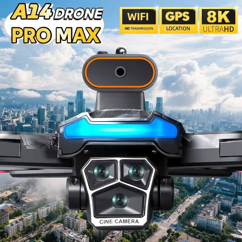 For Genuine A14 Pro Max GPS Brushless 8K Three Camera Obstacle Avoidance Foldable Quadcopter RC with screen Distance Drone Toys