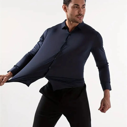 Premium Men's Ultra Stretch Dress Shirts Long Sleeve High Quality Business Formal Wrinkle-free Soft White Social Male Clothing