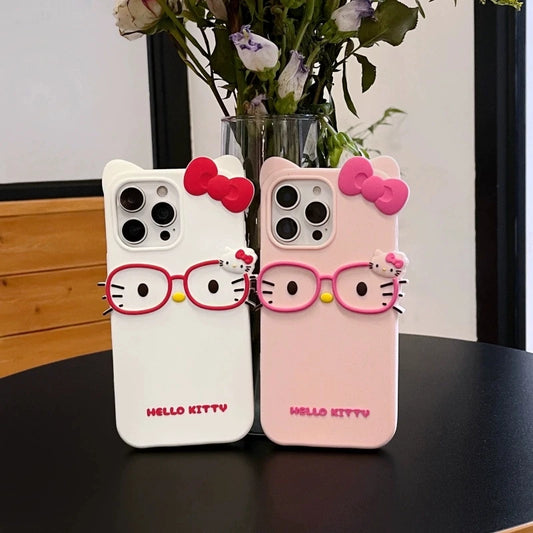 Glasses KT Cat For iPhone 17 16 15 14 13 12 11 Pro Max Plus 6 7 8 Plus Silicone Soft Cover Case
