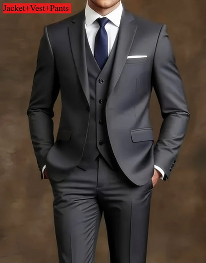 Elegant Men's Suit Sets- Slim Fit Tuxedo Set for Weddings & Formal Occasions, Black Suit