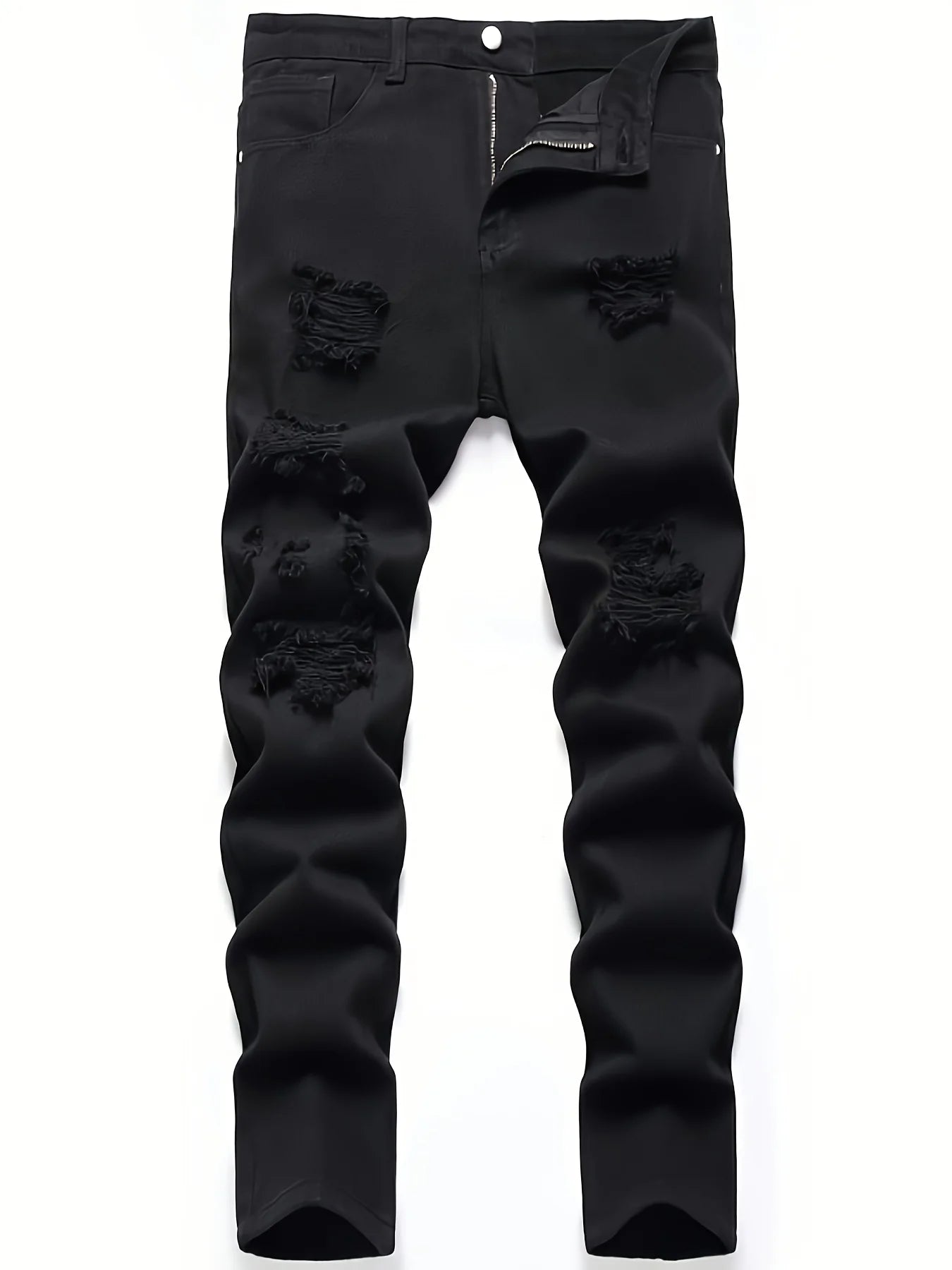 Men's slim fit perforated black denim pants