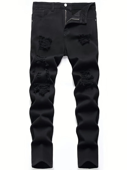 Men's slim fit perforated black denim pants