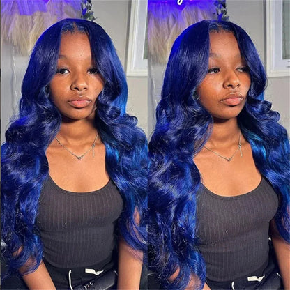 Dark Blue 13x4 HD Lace Front Human Hair Wigs For Women Pre Plucked Blue Body Wave Transparent Lace Frontal Wigs 100% Human Hair