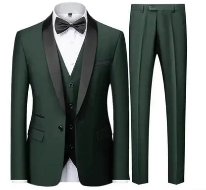 Black Men Autumn Wedding Party Three Pieces Set Large Size Male Blazer Coat Pants and Vest Fashion Slim Fit Suit