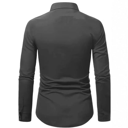 Men's Casual Long Sleeved Solid Color Loose Shirt in Autumn and Winter Slightly Elastic Can Be Worn on the Inside or Outside