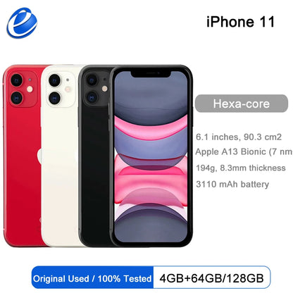Apple iPhone 11 6.1" Original Liquid Retina IPS LCD 64/128/256GB A13 IOS A2221 A2111 Genuine iPhone11 Unlocked 4G LTE Cell Phone