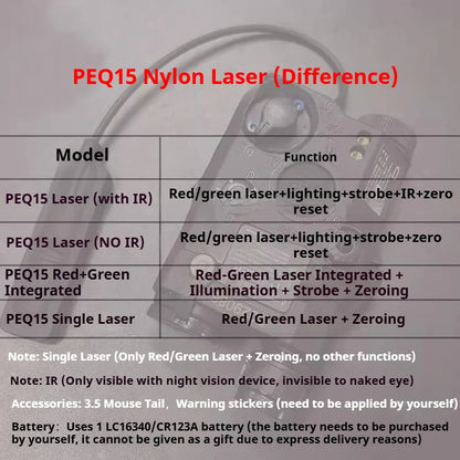Tactical Airsoft PEQ-15 PEQ15 LA5C Red Dot Green Blue IR Fill Light Laser Indicator Weapon Scout Light LED Strobe Flashlight PEQ