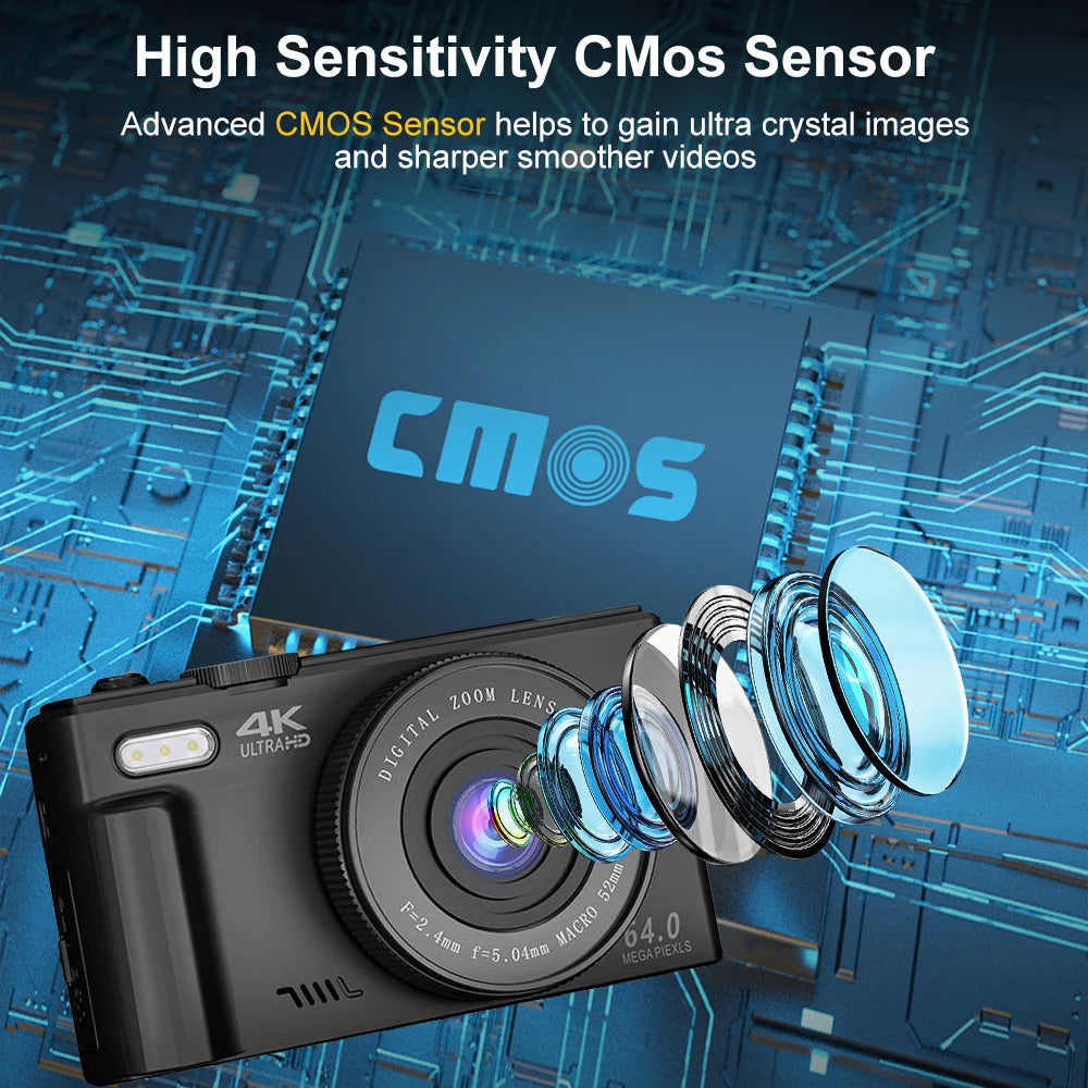 Ourlife AC600 Digital Camera 4K 64MP UHD Cameras 18X Digital Zoom 180° Flip Screen Vintage Vlogging Camera for YouTube Autofocus