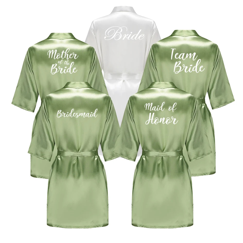 Satin Silk Robes Plus Size Wedding Bathrobe Bride Bridesmaid Mother Maid of Honor Gown Women Clothing Sleepwear Sage Green