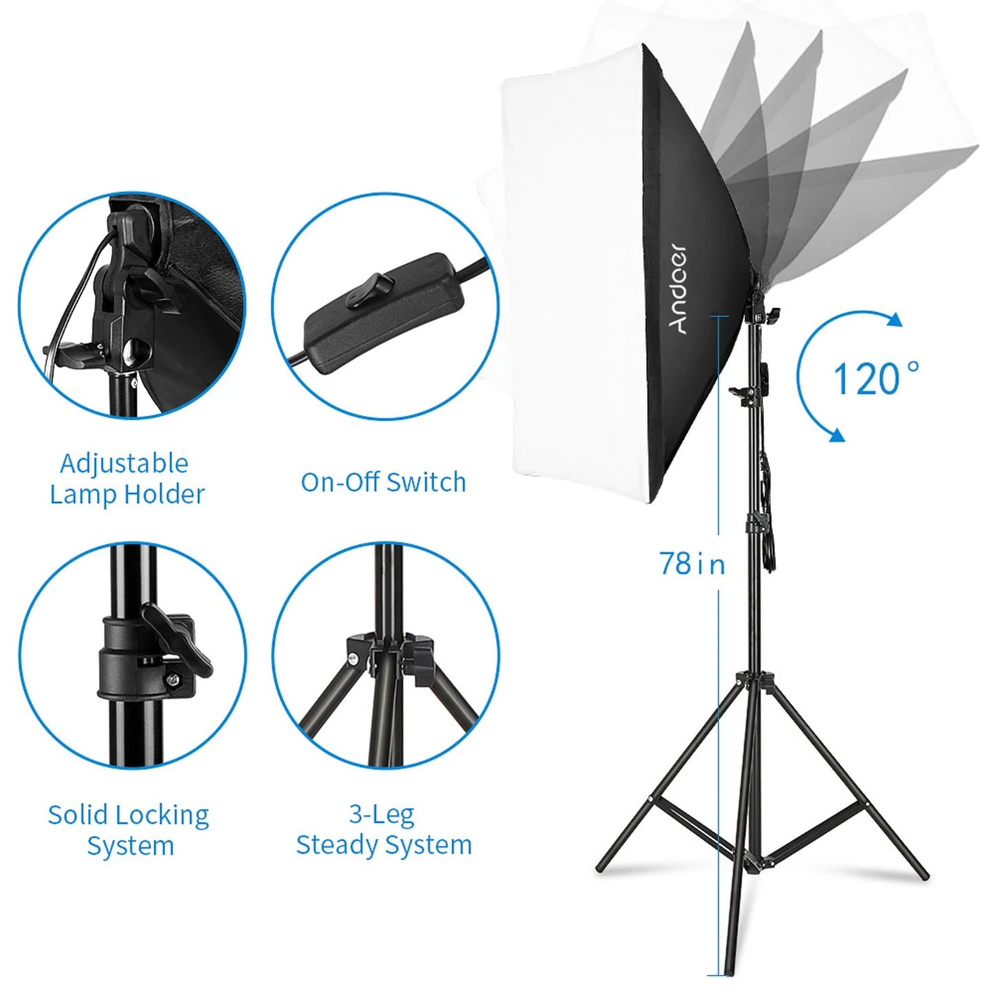 NEW Professional Studio Photography Softbox Light Kit 50*70cm Softboxes Photography Umbrella 40W Light Bulbs 2M Light Stand