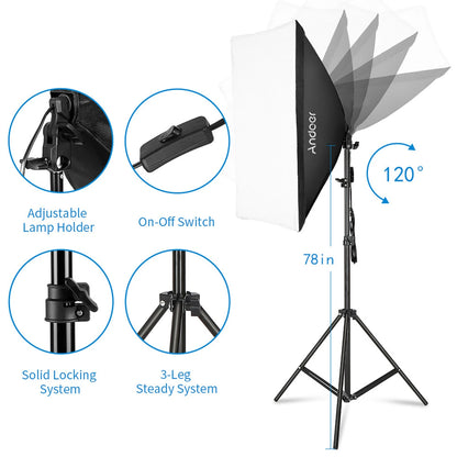 NEW Professional Studio Photography Softbox Light Kit 50*70cm Softboxes Photography Umbrella 40W Light Bulbs 2M Light Stand