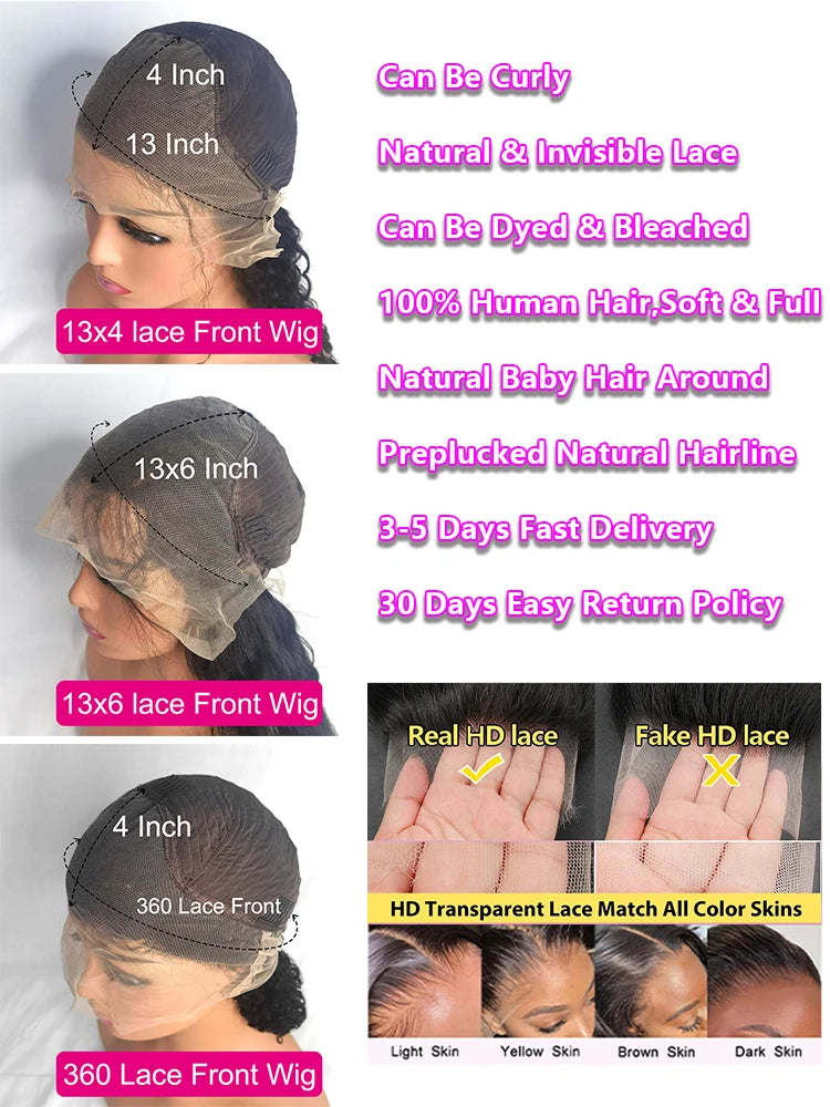 250 Density 30 40 Inch Bone Straight 13x4 13x6 Hd Lace Frontal Wigs For Women 360 Pre Plucked Lace Wig Human Hair Lace Front Wig