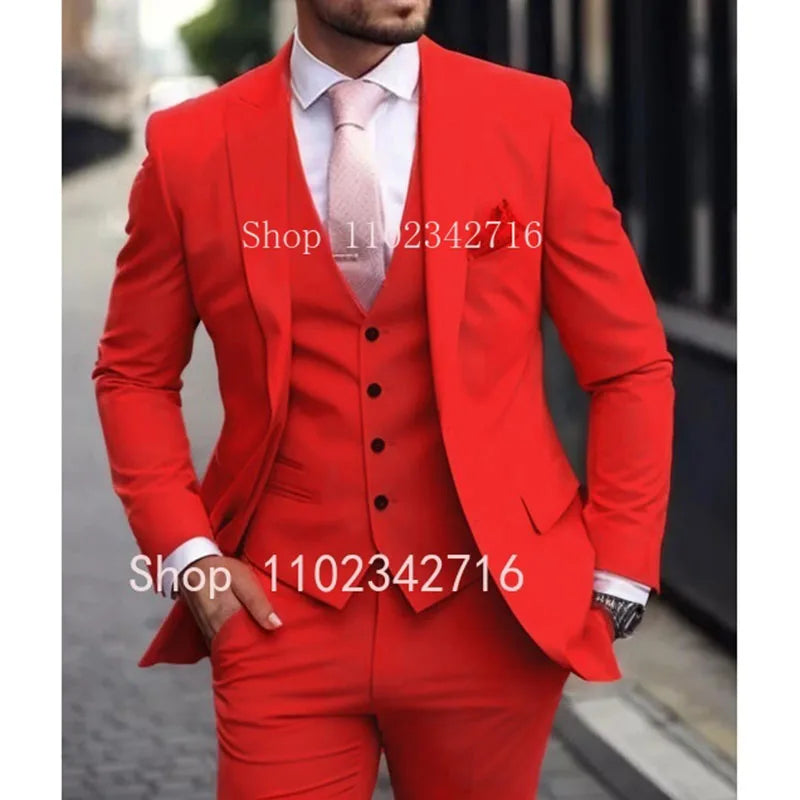 Pink Luxury Men Suits 2024 Terno Slim fit 3 Piece Jacket Pant With Vest Groom Wedding Tuxedo Costume Homme Formal Occasion Terno