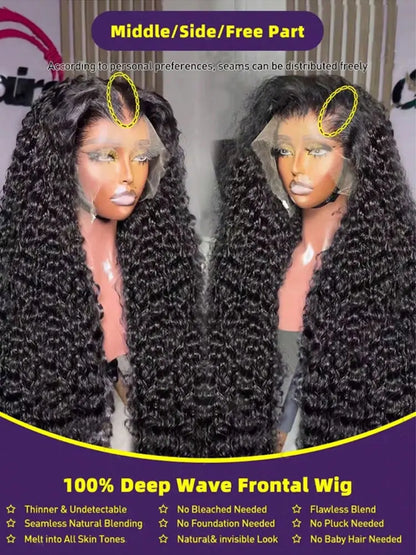 Front Human Ha13x4 13x6 HD Lace Deep Wave Frontal Wig Brazilian Jerrly Curly Lace ir Wigs For Women 200 250 Density Hair Wigs