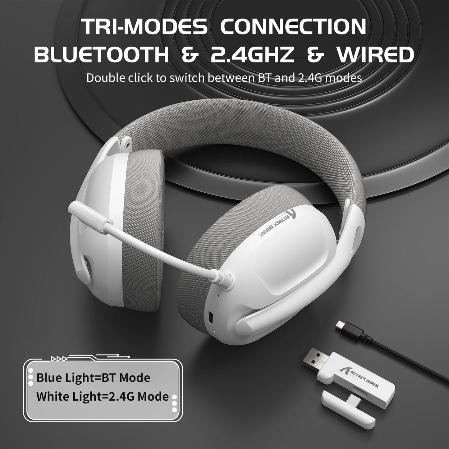 ATTACK SHARK L80 Ultra-Light Tri-Mode Gaming Headset Lightweight Wireless Gaming Headset for PC/PS4/PS5/Switch/Xbox