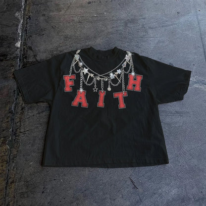 Classic Character Printed T-shirt Pure Cotton Oversized Long-sleeved Shirt Retro Street Casual Gothic Printed T-shirt Lovers