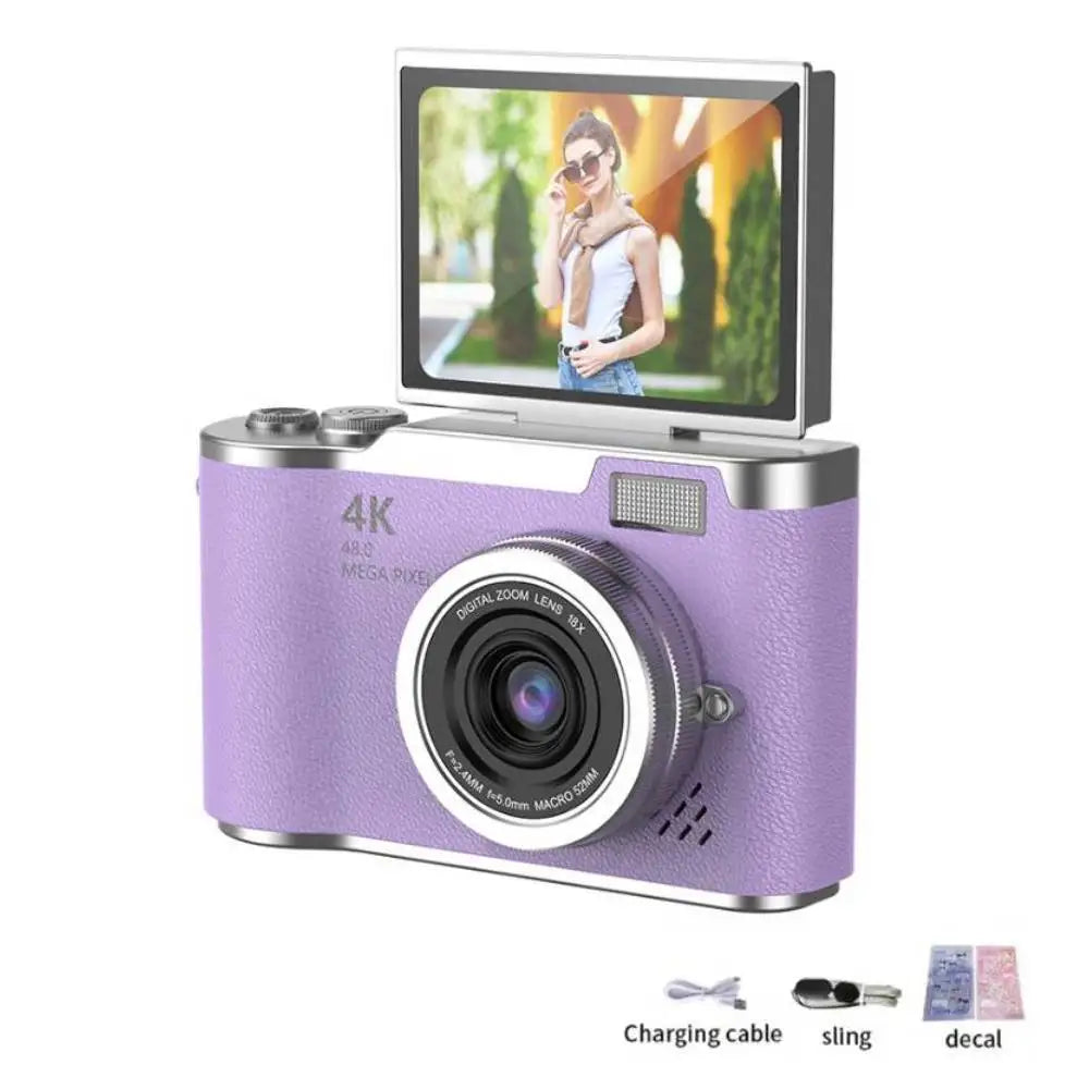 4K Digital Camera CCD 180° Flip Screen Selfie Camera 8X Digital Zoom 48MP Portable Digital Photography Camera with 32G Card