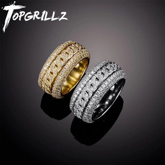 TOPGRILLZ Fashion Hip Hop Rock Rings Bling Iced Out Cuban Link Ring Micro Pave CZ Stone Ring For Women Man Punk Accesorios