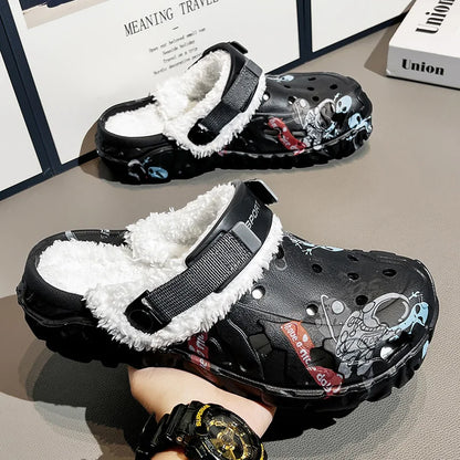 Mens Winter Warm Slippers Soft Indoor Women Slippers Summer Removable Sandals Men Non Slip Plush Fur Clogs Big Size Slippers 47