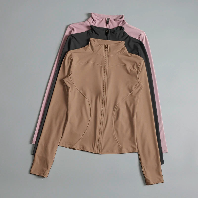 Women Zip Fitness Yoga Shirt Long Sleeve Sports Jacket Gym Top Activewear Running Coats Workout Clothes Woman