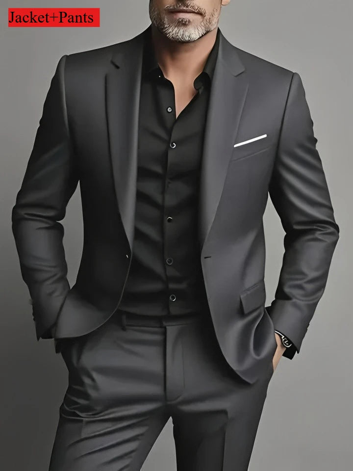 Elegant Men's Suit Sets- Slim Fit Tuxedo Set for Weddings & Formal Occasions, Black Suit