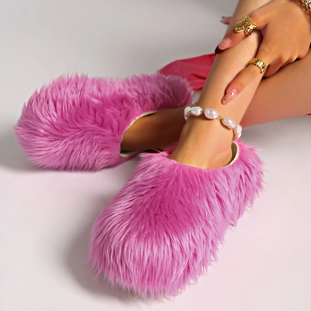 Modern Slippers Women's Faux Fur Adult Platform Mule Shoes Thick Sole Slides