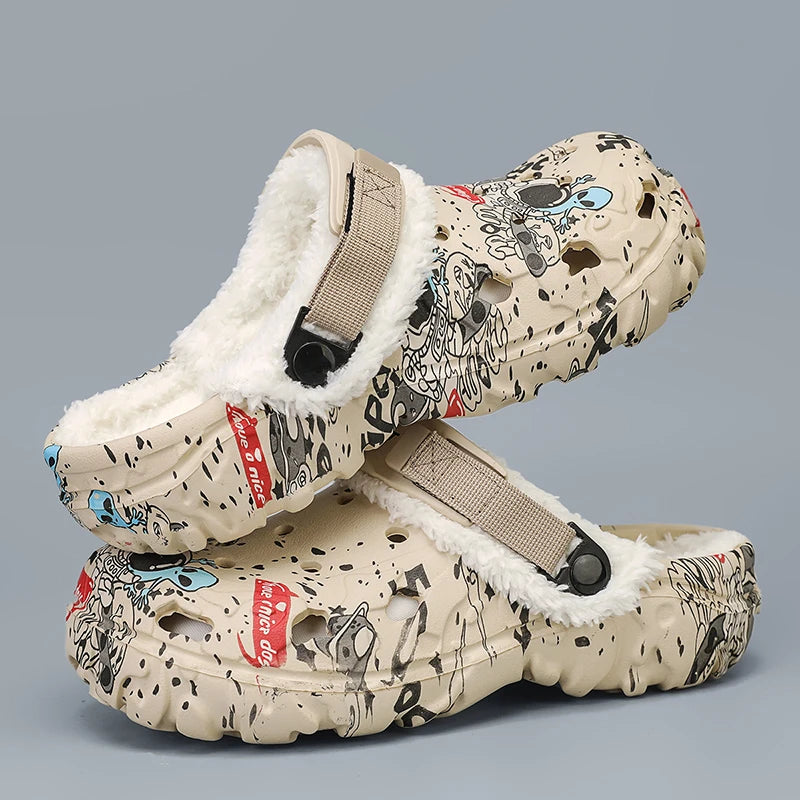 Mens Winter Warm Slippers Soft Indoor Women Slippers Summer Removable Sandals Men Non Slip Plush Fur Clogs Big Size Slippers 47