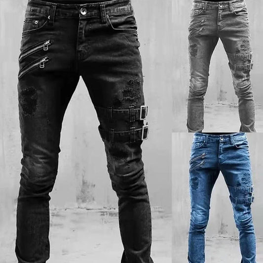 2023 Plus Size Straight Jeans Man Pants Spring Summer Boyfriend Jeans Streetwear Skinny Zips 3 Colors Cacual Long Denim Trousers