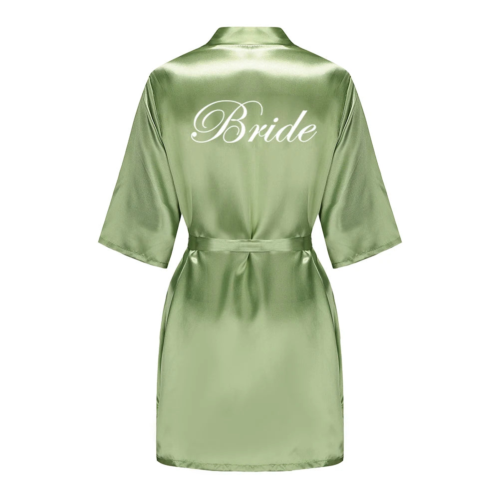 Satin Silk Robes Plus Size Wedding Bathrobe Bride Bridesmaid Mother Maid of Honor Gown Women Clothing Sleepwear Sage Green