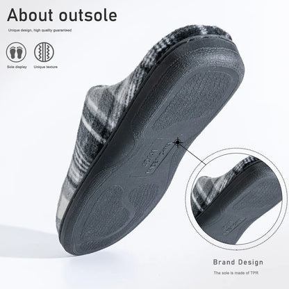 Pmoiste Soft Felt Plaid House Slippers Men Comfortable Warm Memory Foam Cushion Designer Living Room Shoes Slip-on Winter Indoor