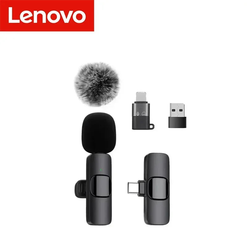 Lenovo New Wireless Lavalier Microphone Portable Audio Video Recording Mini Mic For Android IPhone Live Broadcast Gaming Phone