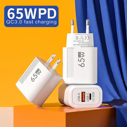 65W GaN Fast Charging USB Type C Charger US EU Plug PD 3.0 Quick Charge Travel Wall Charger For Phone Adapter For iPhone Samsung