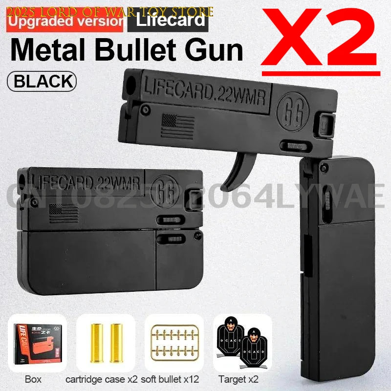 1-2PCS 2.0 Upgraded Lifecard Alloy Folding Gun Toy Gun Soft Bullet Blaster Shooting Model Pistol For Adults Kids Boys Gifts
