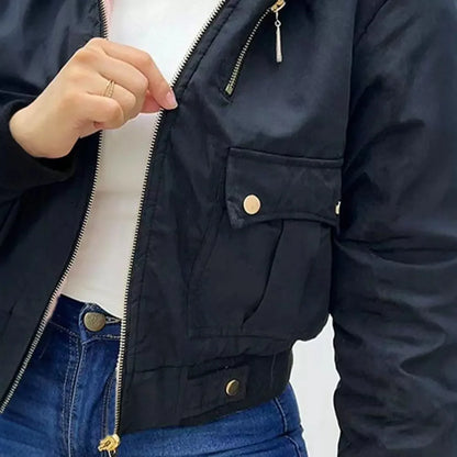 Women Jacket Streetwear Short Workwear Hooded Bag Casual Zip Up Pocket Design Lined Thickening Coats Autumn and Winter 2024 New