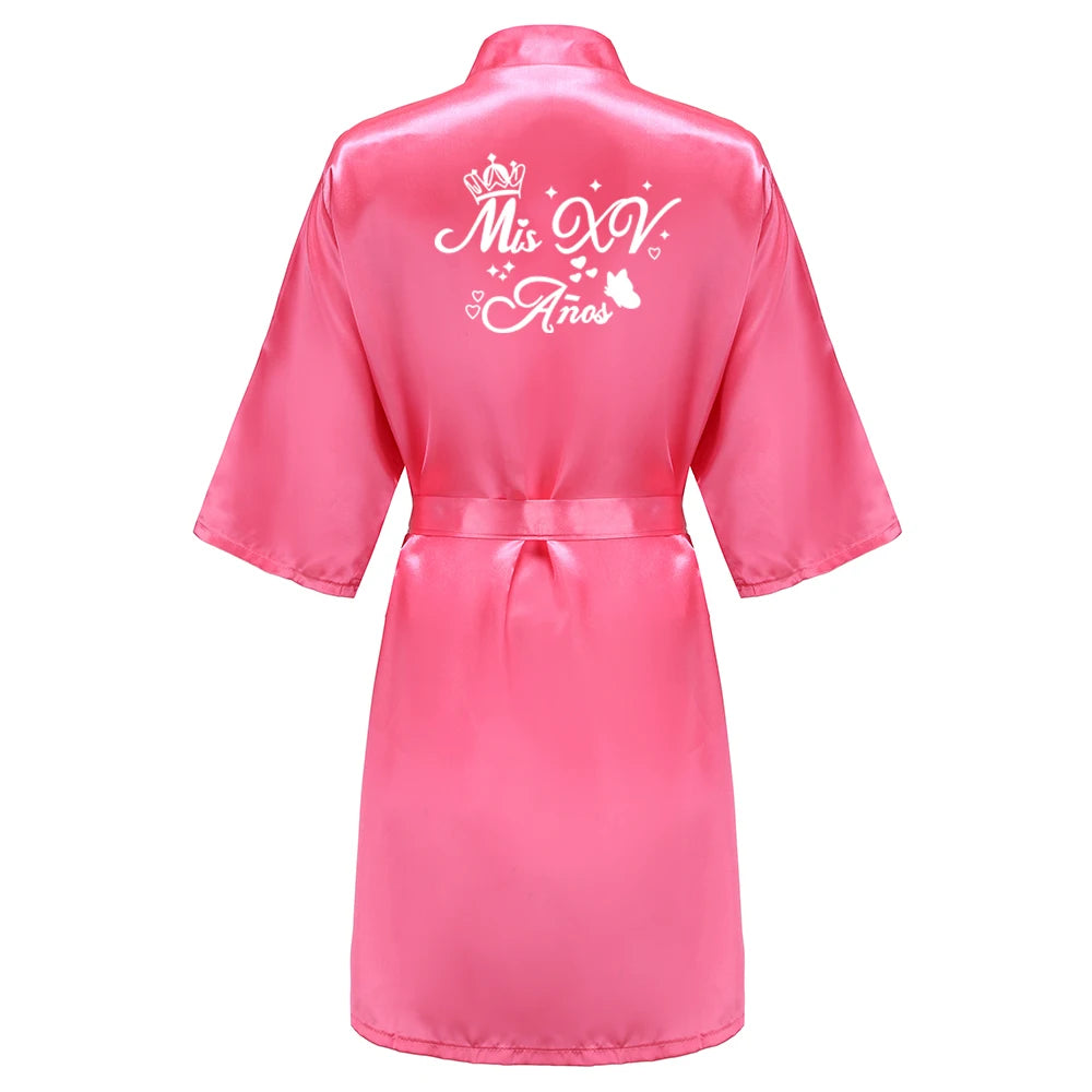 Mis15 Años Robe 15 Years Girl Birthday Party Robes Quinceanera Robe Mis XV Bathrobe Silkly Nightgown