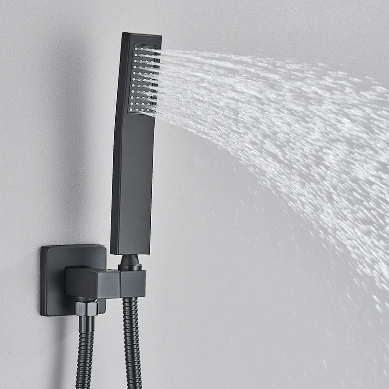 Black Concealed Shower System Rain Waterfall Bathroom Embedded Shower Faucet Set with Tub Spout