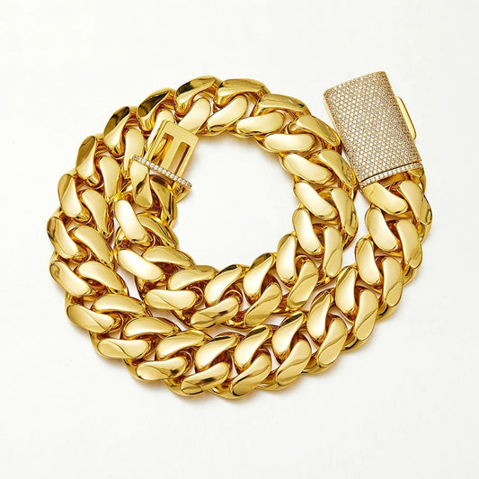 12/14/18/20/22mm Big Heavy Solid Stainless Steel Cuban Miami Link Chain Necklaces for Men Hip Hop Bling Iced out Rapper Jewelry