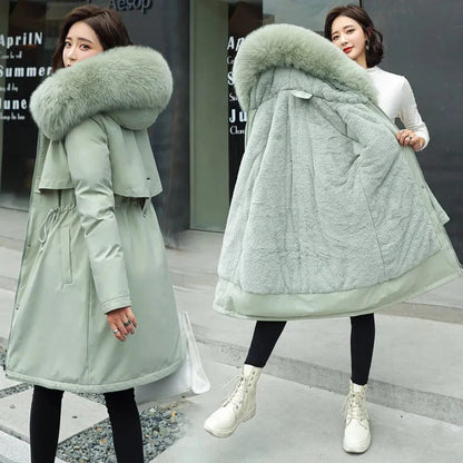 Winter Jacket 2026 New Women Parka Clothes Long Coat Wool Liner Hooded Jacket Fur Collar Thick Warm Snow Wear Padded Parka 6XL