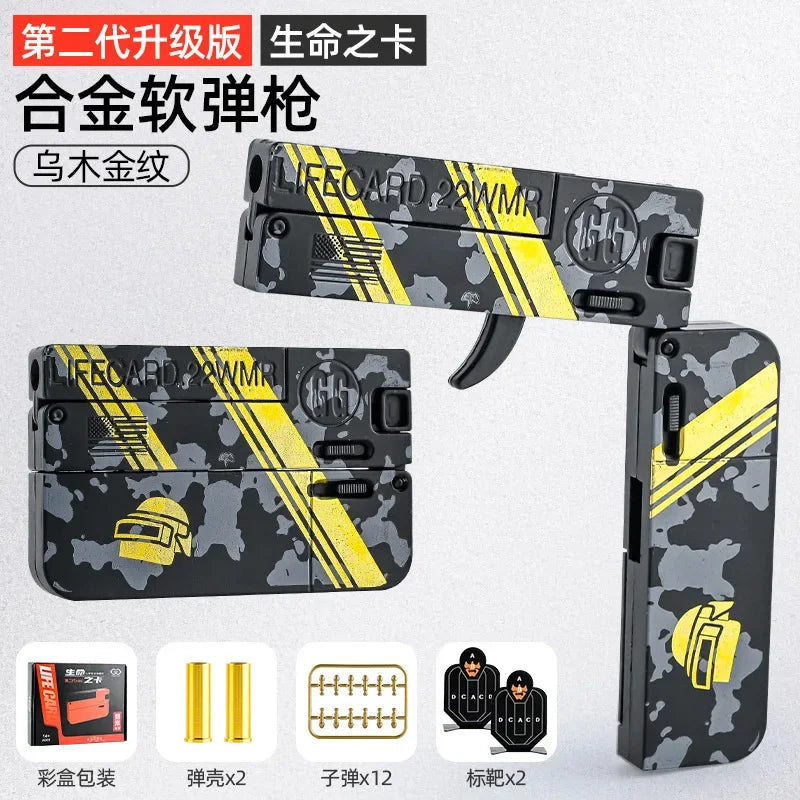 2.0 Upgraded Lifecard Alloy Folding Gun Toy Soft Bullet Blaster Shooting Model Pistol For Adults Kids Boys Christmas Gifts