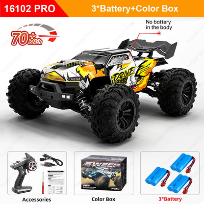 Teeggi 16101 /16102 PRO 1:16 High Speed RC Car With LED Light Drift 70KM/H 4WD RC Off-Road Car Monster Truck Toy For Kid Gifts
