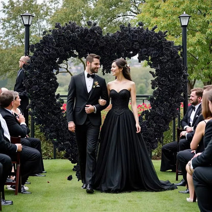 Luxury Red Rose Floral Arrangement Cloth Base Heart-Shaped Frame Arch Wedding Backdrop Decor Window Display Props A8869