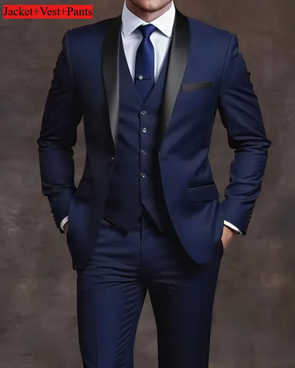 Elegant Men's Suit Sets- Slim Fit Tuxedo Set for Weddings & Formal Occasions, Black Suit