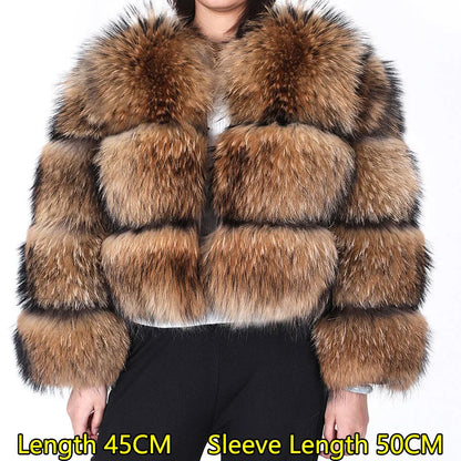 Plus Size Tops Brown Fur Maomaokong Obese Women's Outerwear Natural Raccoon Real Fur Coat Winter Jacket Female Clothing 4xl